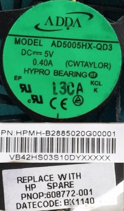 Heatsink Fan HP Compaq mini CQ10 608772-001 ADDA AD5005HX-QD3 CWTAYLOR Heatsink Fan HP Compaq mini CQ10 608772-001 ADDA AD5005HX-QD3 CWTAYLOR
